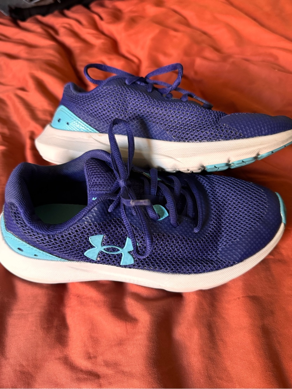 Kids 5Y Under Armour Purple and Teal Mesh Running Shoes